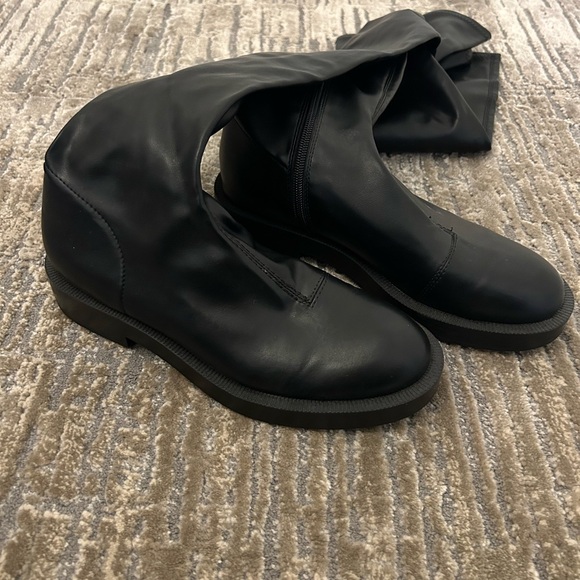 Zara black leather over the knee boots size 8 - Picture 2 of 6